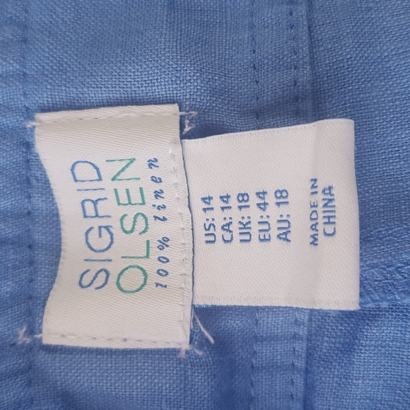 Sigrid Olsen 100% linen cornflower blue shorts pockets drawstring Size 14 - Picture 3 of 6